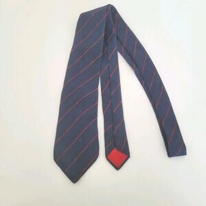 Celine Men's Neck Tie Made In‎ Spain Designer Silk Navy Blue Red Stripped Belts
